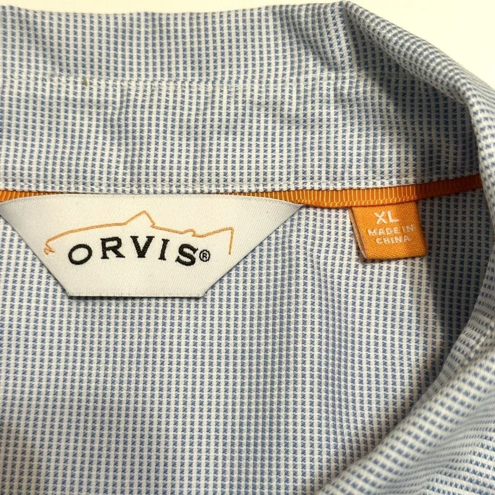 Orvis Button Up Plaid Blue White Shirt Pocket Long Sleeve XL Active Fit - Picture 3 of 10